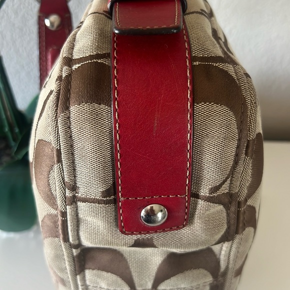 Coach Vintage Brown and Red Leather Zoe Hobo Bag EUC - Picture 7 of 13